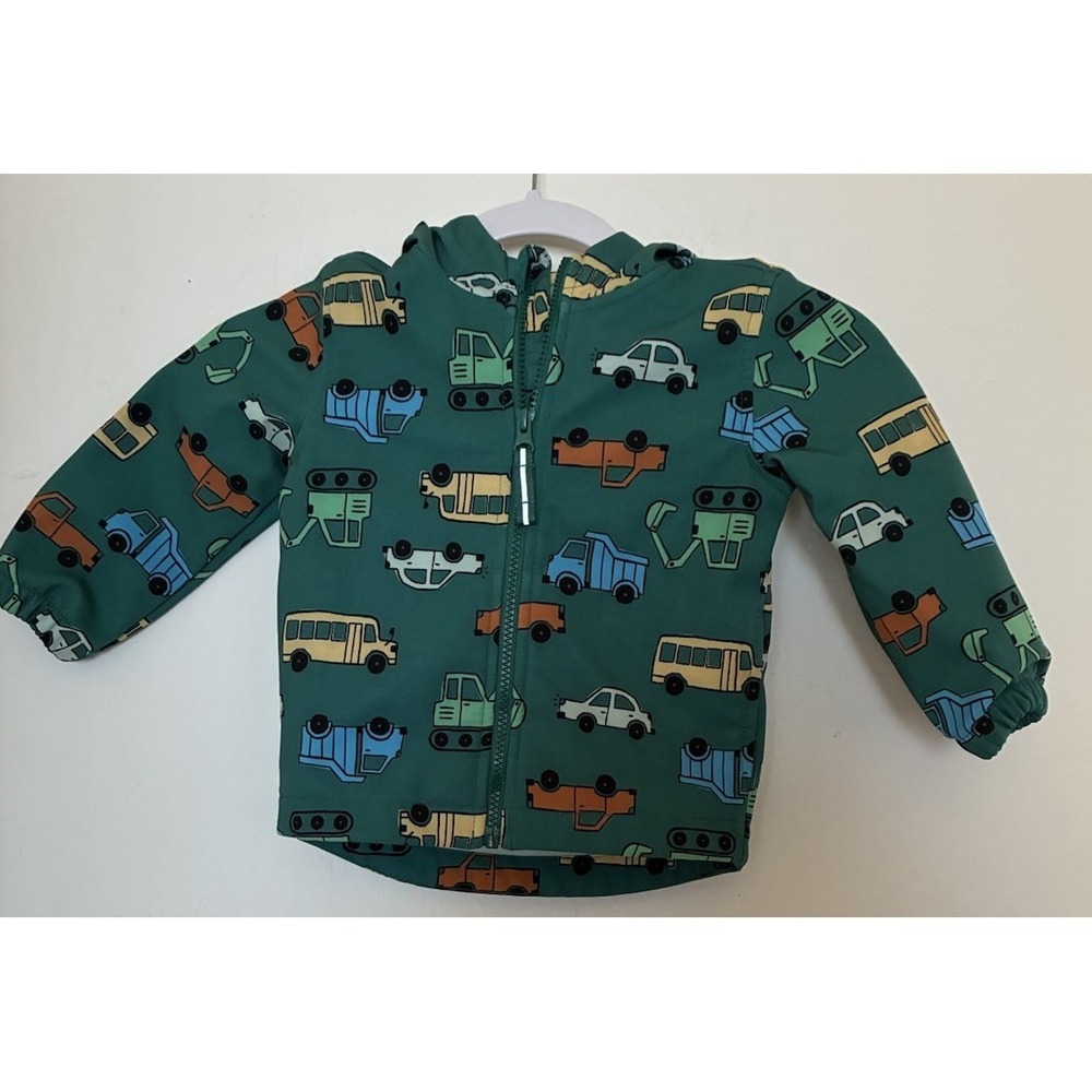Cat & Jack Green Vehicle Print Hooded Windbreaker Jacket Cars Trucks 2T